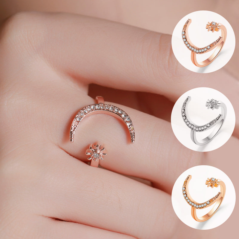 Rose Gold Diamond Moon Star Adjustable Ring deals