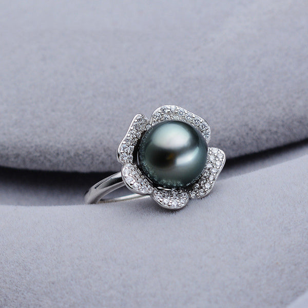 Black Seawater Pearl Ring - Adjustable