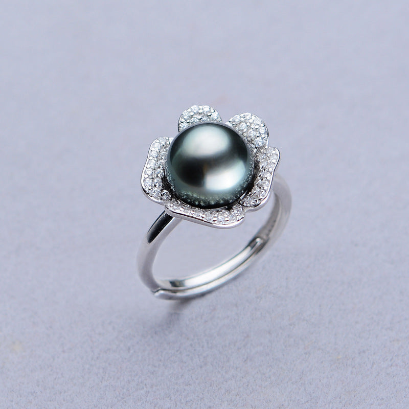 Black Seawater Pearl Ring - Adjustable