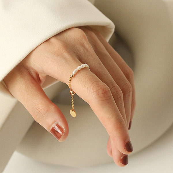 Pearl Ring with Chain - Adjustable