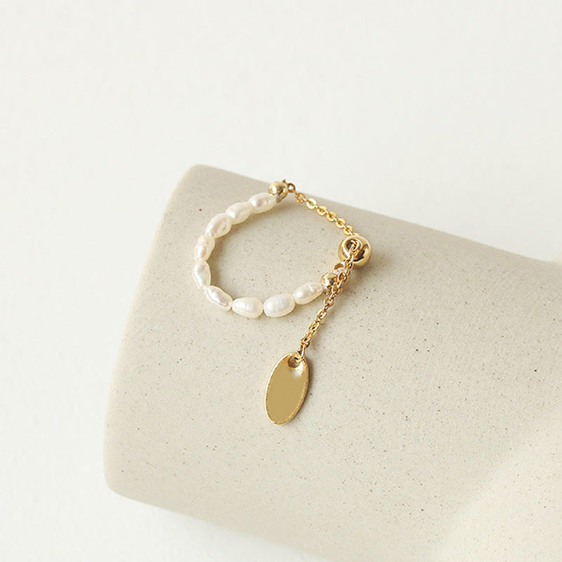 Pearl Ring with Chain - Adjustable