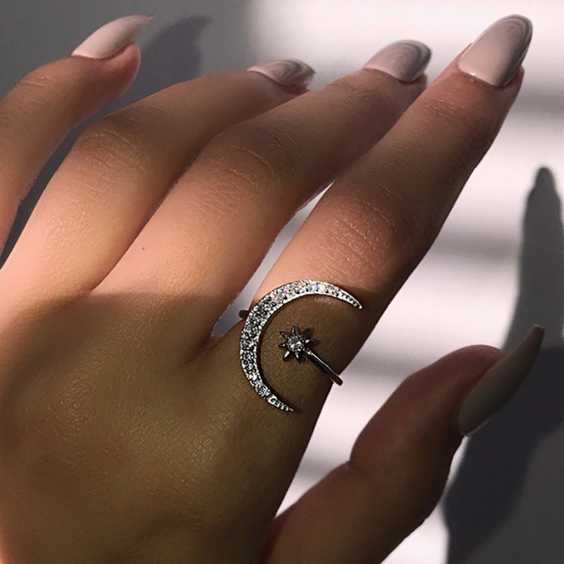 Moon and Star Ring - Adjustable