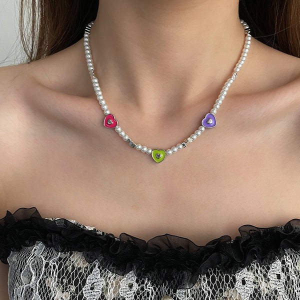 Colored Heart Pearl Necklace