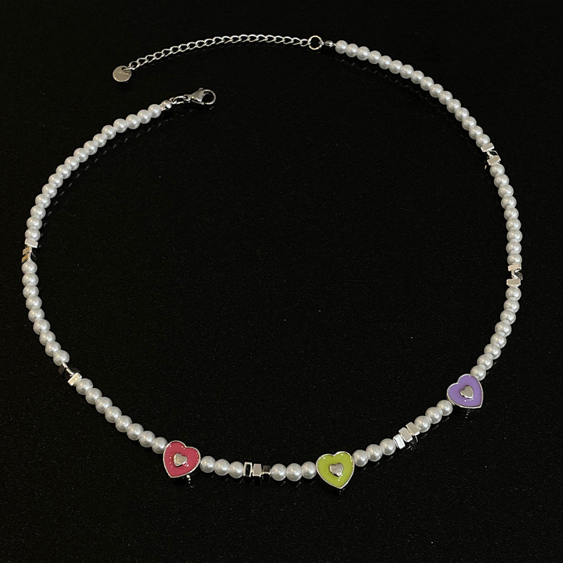 Colored Heart Pearl Necklace