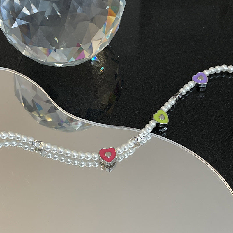 Colored Heart Pearl Necklace