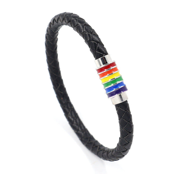 Golden / Silver Rainbow Magnetic Leather Bracelet
